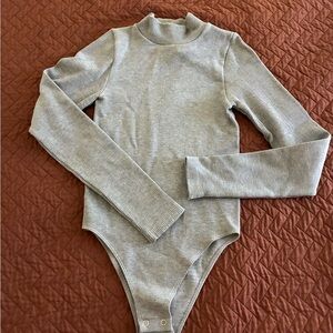 Gray LS Ribbed Bodysuit